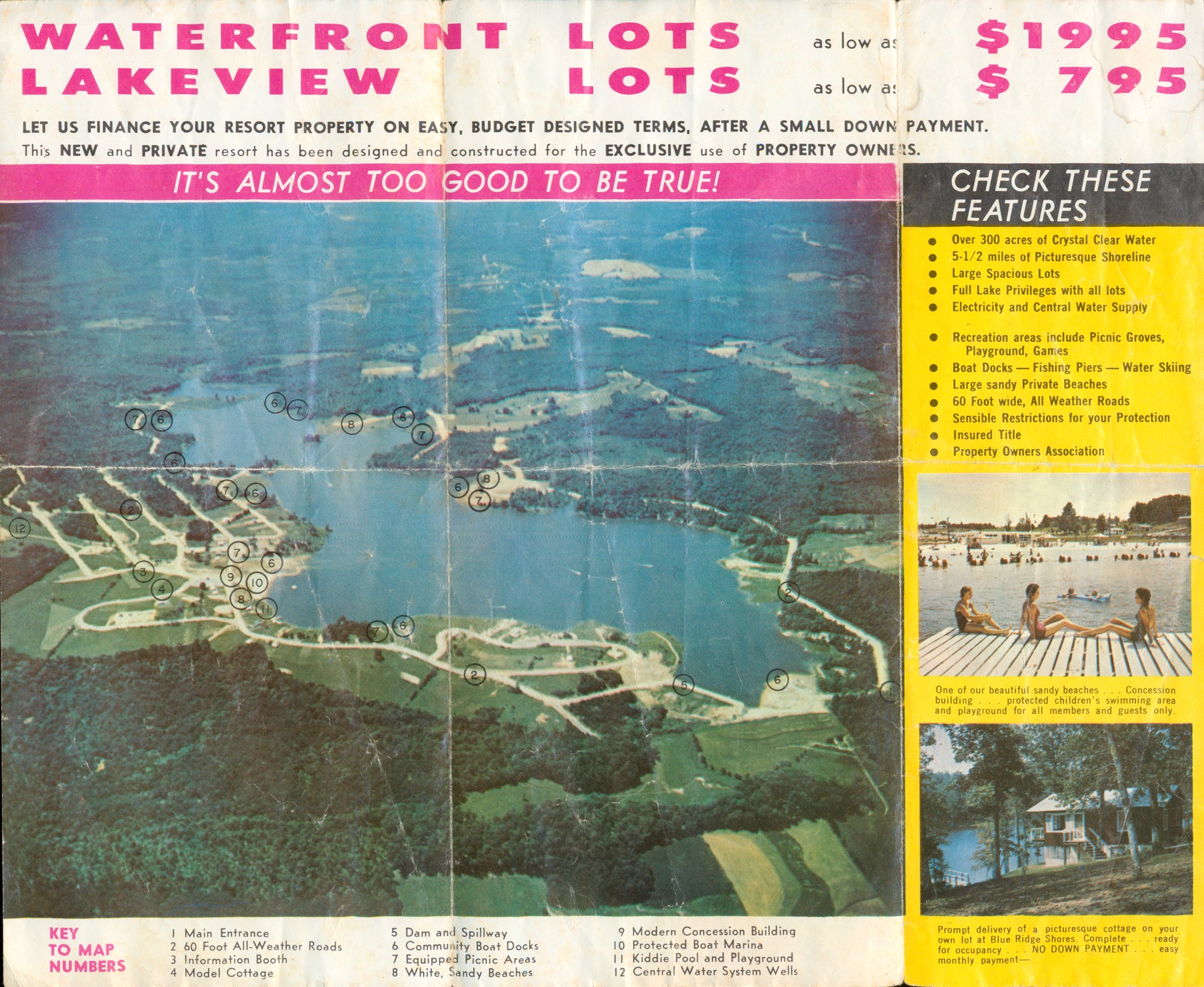 The inside of a 1965 Blue Ridge Shores Brochure.